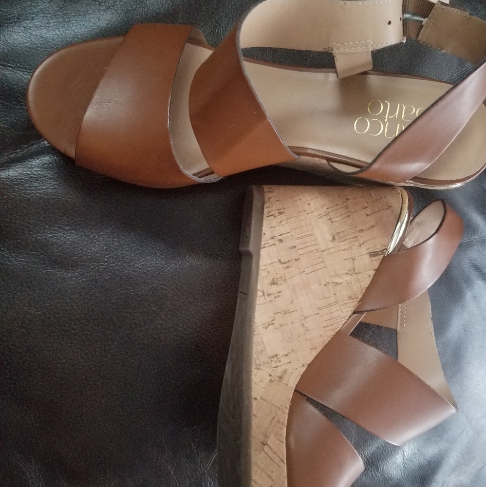 Womens wedge sandals, saddle color leather.  Size 8. Franco Sarto.  Wore 1x